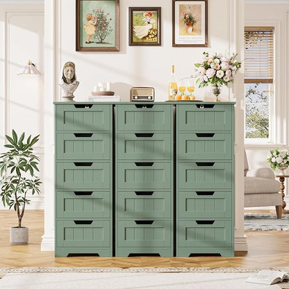 FOTOSOK Bathroom Cabinet, Bathroom Storage Cabinet with 5 Drawers, Green | Narrow Bathroom Storage with Cut-Out Handles, 11.8” x 15.7” x 40.1”, Slim & Small Floor Cabinet for Laundry/Hallway