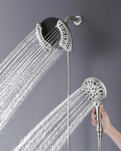 2 in 1 Shower Head with Handheld Combo High Pressure Nickel 1.8 GPM | 7.2" Rain Showerhead and 9 Spray Hand Held Shower, Adjustable Shower Angle, 59-inch Rotatable Stainless Steel Hose