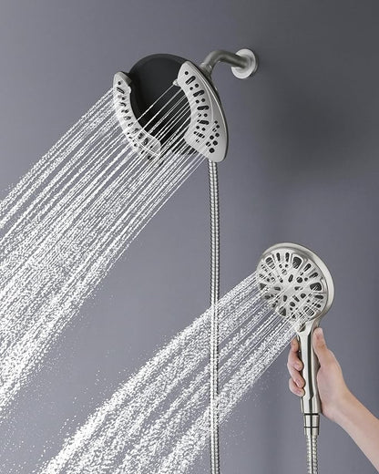 2 in 1 Shower Head with Handheld Combo High Pressure Nickel 2.5 GPM | 7.2" Rain Showerhead and 9 Spray Hand Held Shower, Adjustable Shower Angle, 59-inch Rotatable Stainless Steel Hose