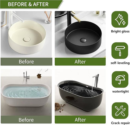 Black Ceramic Tub and Tile Refinishing Kit - Bathtub, Bathroom Wall, Countertop, Sink Paint - Easy to Use, Waterproof, Low Odor, No Toxic (32 FL Oz White 50-60 sq.ft)