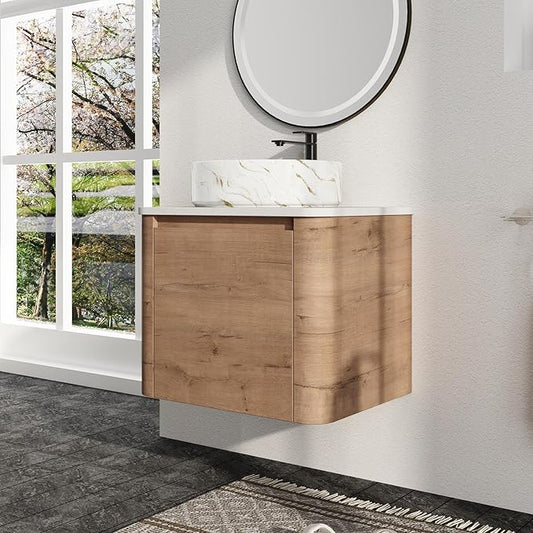 Malwee 24" Floating Bathroom Vanity with Sink, 24 Inch Wall Mounted Bathroom Cabinet Combo, Modern Single Sink Bath Storage Vanity Set, with 1 Soft Close Door and Ceramic Vessel Basin Top(24-PP
