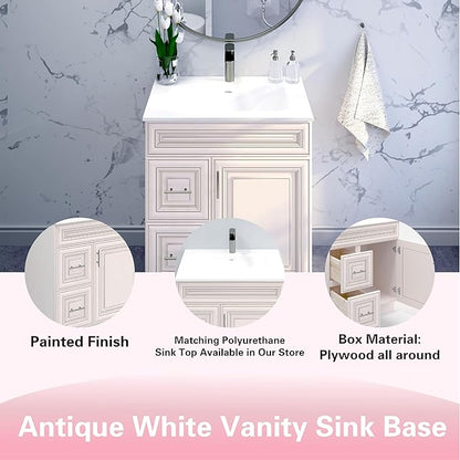 30" Shaker Bathroom Vanity Sink Base with Drawers (Ready-to-Assemble) (Antique White Vanity Base)
