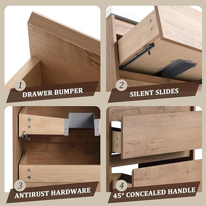 48" Bathroom Vanity Set, 48 Inch Modern Freestanding Vanity with 3 Drawers and 2 Wall-Mounted Side Cabinet, Single Resin Sink Floor Stand Cabinet Set Imitative Oak