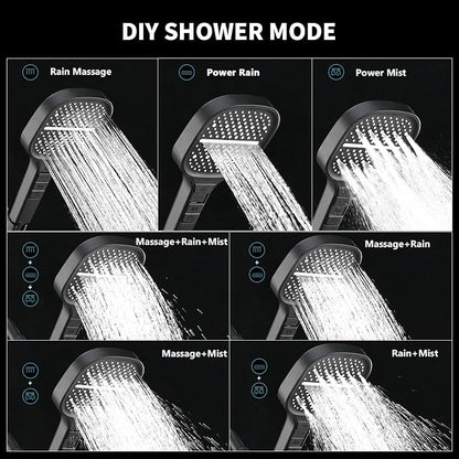 Handheld Shower Head with Extra Long Hose, 8 Setting Square Detachable Hand Held Spray with Upgrade Piano-Key Button & On Off Switch, 79" Long Stainless Steel Hose, Adjustable Bracket - Matte Black