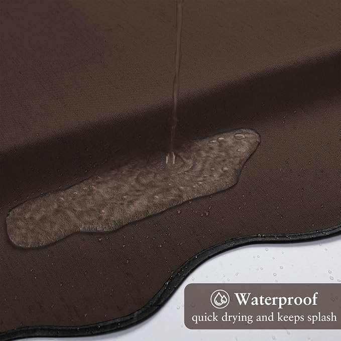 Linen Scallop Shower Curtain with 12 Clear Hooks, Waterproof, 72x72, Brown | Waterproof Heavy Duty Thick Fabric with Black Border, Minimalist Neutral Boho Farmhouse Bathroom Décor