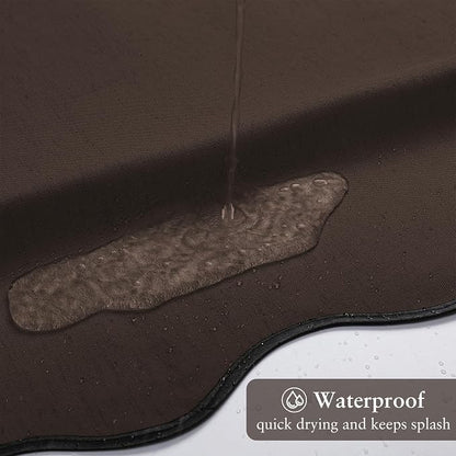 Linen Scallop Shower Curtain with 12 Clear Hooks, Waterproof, 72x72, Brown | Waterproof Heavy Duty Thick Fabric with Black Border, Minimalist Neutral Boho Farmhouse Bathroom Décor