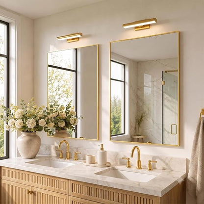 40"x30" Brushed Gold Framed Rectangle Bathroom Vanity Wall Mirror | Over-Sink Vanity Mirror, Slim Metal Frame, Entryway or Dresser Use, Vertical/Horizontal Mount, Tempered Glass