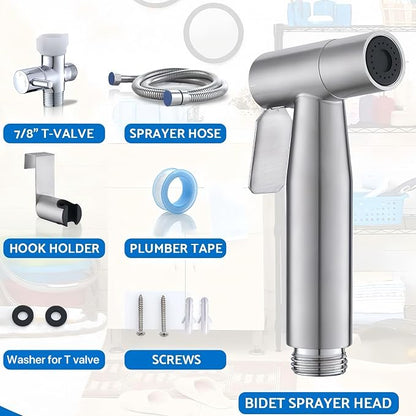 JNGOODS Handheld Bidet Sprayer for Toilet, Adjustable Pressure, Stainless Steel Brushed Nickel, Baby Cloth Diaper Wash - Easy to Install.