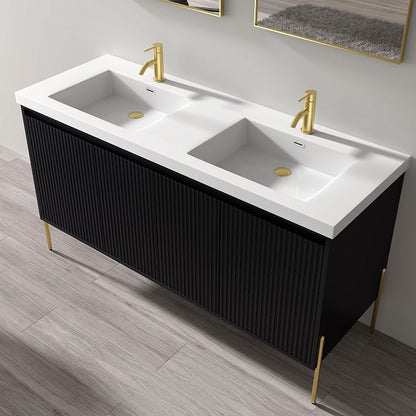 Dowell 61" Bathroom Sink,Double Bowl Vanity Basin,Rectangular Drop-In Bathroom Sink with Overflow,White-000 6122BP