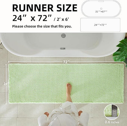 TYUU Waffle Runner Rug Bathroom, Long Boho Bath Mat, 72x24 Pale Green | Super Absorbent Quick Dry Bath Rug, Non-Slip Backing, Soft Waffle Washable Farmhouse Bathroom Mats, Tub, Shower & Home Decor