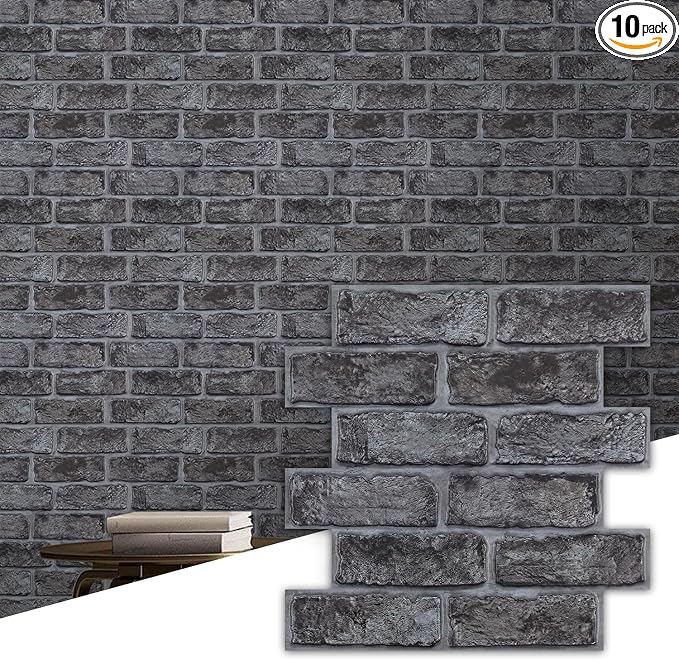 Commomy Thicker Grey Peel and Stick Backsplash-10 pcs of 12" x 12" - 3D Adhesive Peel and Stick Tiles Backsplash for Kitchen, Bathroom, Removable, Waterproof, Vinyl Wall Tile