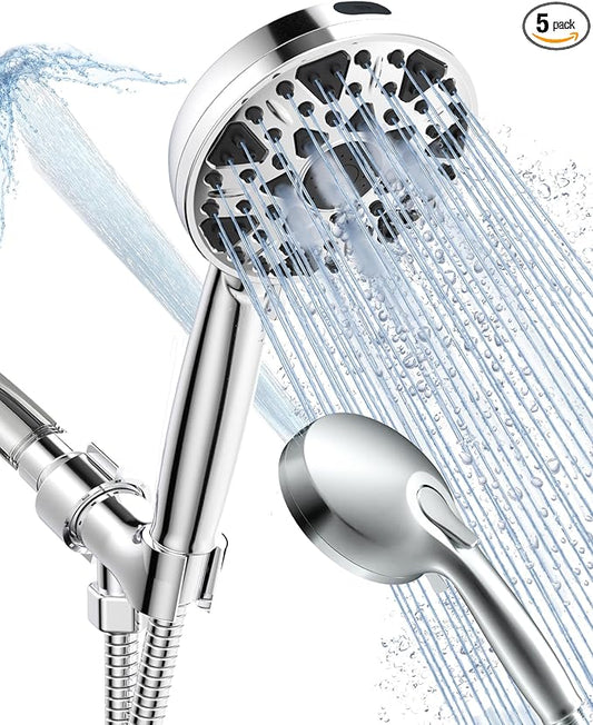 BOWGER Shower Head with Handheld High Pressure Multi-Function 7 modes, Built-in Power Wash to Clear Tub, Tile & Pets, 5” High Flow Hand Held Rain Showerhead with Extra Long Hose and Adjustable Bracket