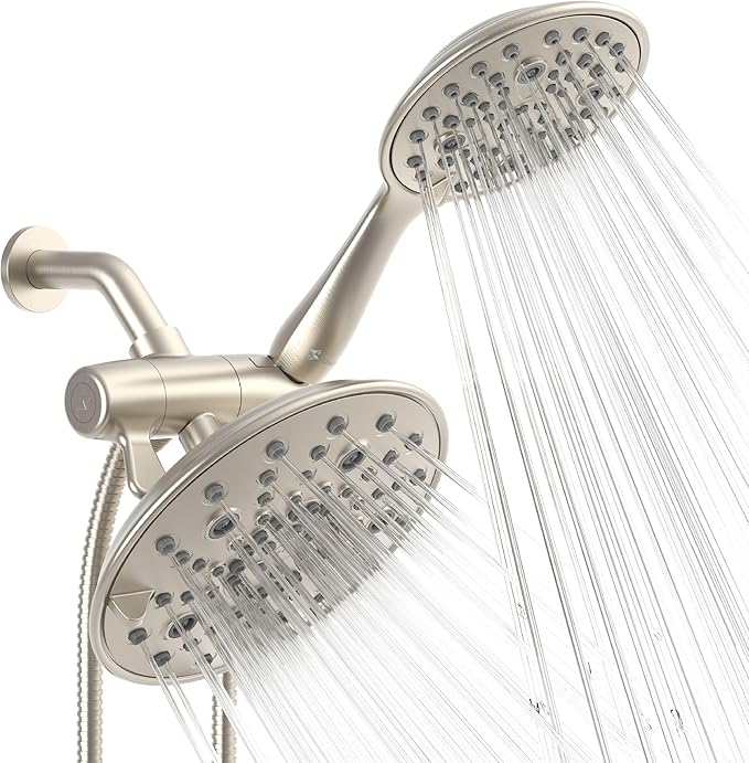 SparkPod Dual Shower Head - 8'' High Pressure 55-Mode Rain Shower Heads with Handheld Spray Combo - Rainfall, Handheld & Dual Mode - Easy Install 3-Way Showerhead with Hose & Holder (Brushed Nickel)