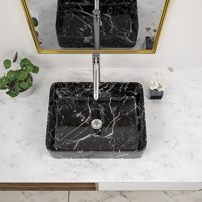 Bathroom Vessel Sink - Beslend 19''x15'' Rectangle Above Counter Marble Porcelain Ceramic Vessel Sink Art Basin