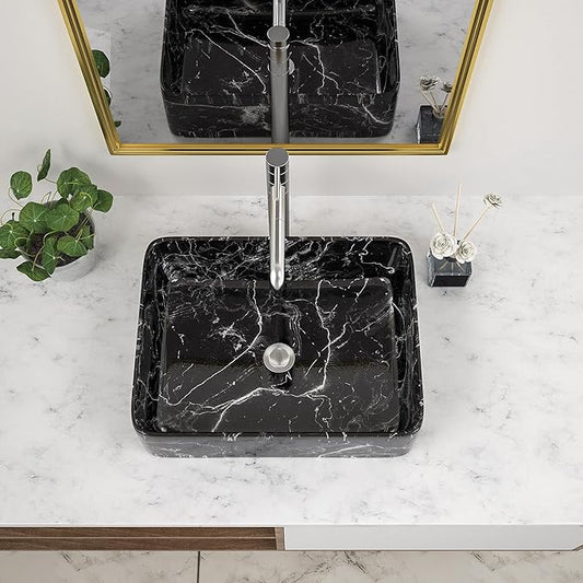 Bathroom Vessel Sink - Beslend 19''x15'' Rectangle Above Counter Marble Porcelain Ceramic Vessel Sink Art Basin