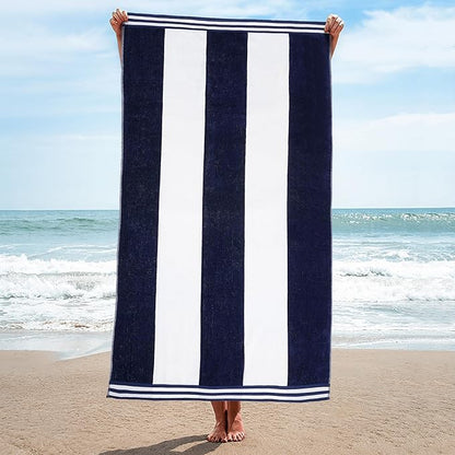 Superior Cotton Nautical Stripe Beach Towels, Colorful Towels for Adult, Kid, Pool, Swimming, Sand, Travel, Large Oversized, Absorbent, Fast Drying, Bath Basics, Cabana Collection, 1 Piece, Blue