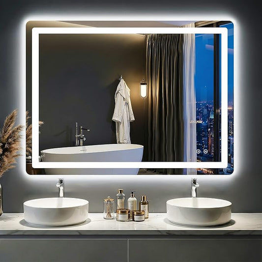 LED Bathroom Mirror with Lights - Anti-Fog, Dimmable, Backlit+Frontlit, 3 Color Light - 40"x30" Lighted Vanity Mirrors for Wall, Shatterproof Tempered Glass, Memory Function