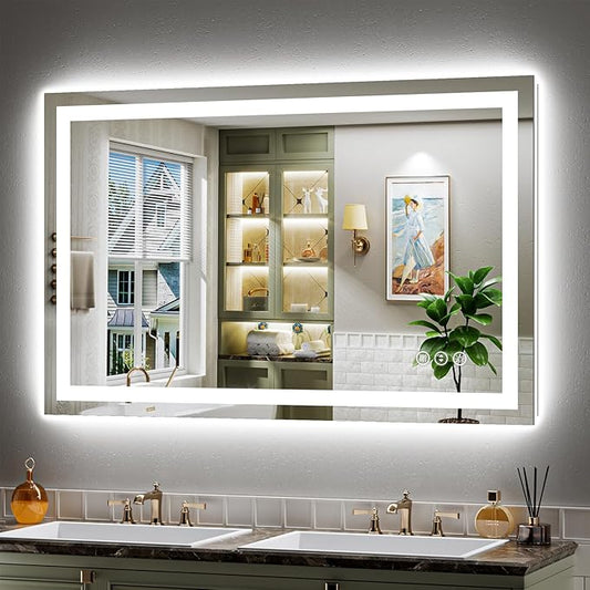 48x28 Inch LED Bathroom Mirror with Lights, Backlit & Front Lit, Anti-Fog Lighted Bathroom Vanity Mirror for Wall, Memory Function, Dimmable, HD Tempered Glass, Shatter-Proof