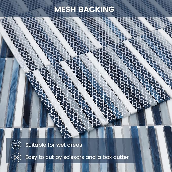 Glass Mosaic Tile Backsplash Dazzling Blue White 12 Inch | Kitchen Backsplash Bathroom and Shower (5-Pack, 5 sq.ft.)