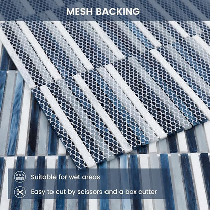 Glass Mosaic Tile Backsplash Dazzling Blue White 12 Inch | Kitchen Backsplash Bathroom and Shower (5-Pack, 5 sq.ft.)