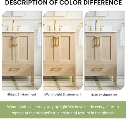 80-Inch Bathroom Vanity with Sink, 4 Soft-Close Doors and 6 Soft-Close Drawers, Bathroom Freestanding Vanity with Cultured Marble Countertop, Oak Vanity W/Gold Handles