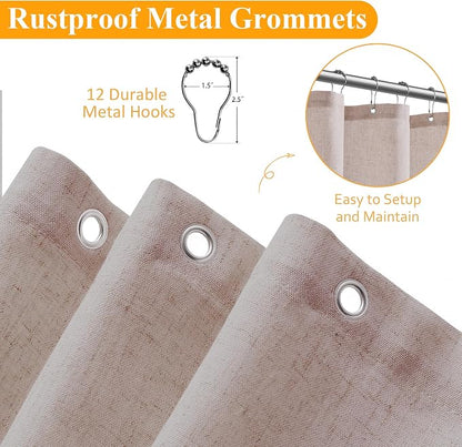 Extra Long Linen Shower Curtain 84 Inch Long for Bathroom Shower Curtains Set with Hooks Boho Farmhouse Fabric Neutral Cloth Modern Cottage Core Waterproof,White