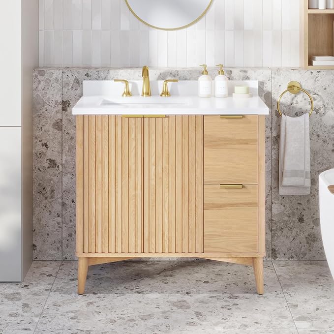OVE Decors Indy 36 in. Undermount Single Sink Bathroom Vanity with White Engineered Marble Top, Rustic Ash