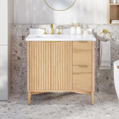 OVE Decors Indy 36 in. Undermount Single Sink Bathroom Vanity with White Engineered Marble Top, Rustic Ash