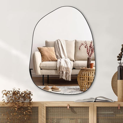 PERFNIQUE Irregular Asymmetrical Wall Mirror, 32"x24" Black Bathroom Mirror | Decorative modern unique mirror. HD glass mirror for bedroom, living room, entryway, mantel and vanity decor