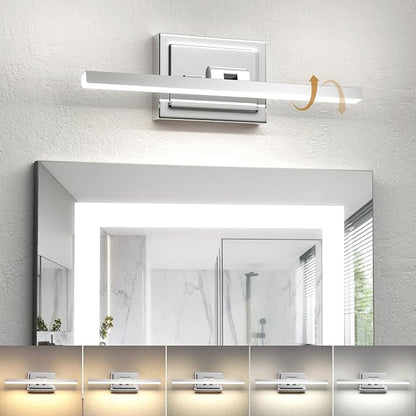 15.7 Inch Modern Bathroom Light Fixture, 12W 5CCT Dimmable LED Chrome Bathroom Vanity Lights Over Mirror, Vanity Lights for Bathrooms Restroom Mirror- ETL Certified