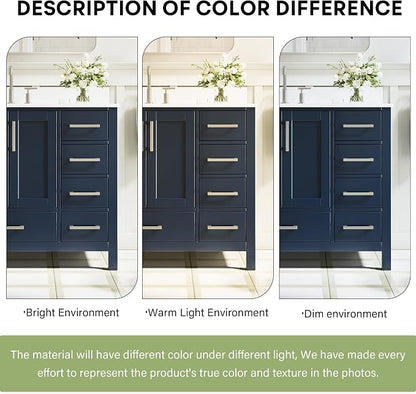 48-Inch Bathroom Vanity with Sink, 2 Soft-Close Doors and 9 Soft-Close Drawers, Bathroom Freestanding Vanity with Cultured Marble Countertop, Navy Blue Vanity with Brushed Nickel Handles