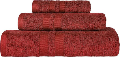 SUPERIOR Ultra-Soft 3-Piece Cotton Towel Set, Daily Use for Bathroom, Guest Room, Quick Dry, Set Includes 1 Bath Towel, 1 Hand Towel, and 1 Washcloth, Essential Plush Towels for Home - Maroon