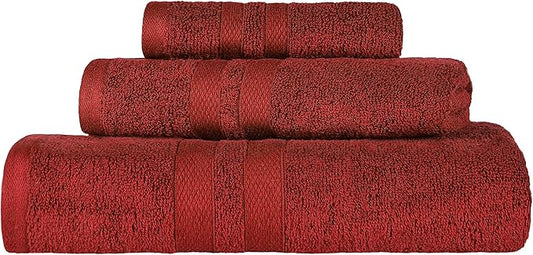 SUPERIOR Ultra-Soft 3-Piece Cotton Towel Set, Daily Use for Bathroom, Guest Room, Quick Dry, Set Includes 1 Bath Towel, 1 Hand Towel, and 1 Washcloth, Essential Plush Towels for Home - Maroon