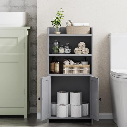 Homhedy Small Bathroom Storage Cabinet, Freestanding Toilet Paper Storage with 2 Doors and Shelves, Bathroom Organizers and Storage for Small Spaces, laundry room, 7.9" D x 14.6" W x 31" H, Gray