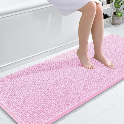 OLANLY Bathroom Runner Rugs 59x24, Extra Soft Absorbent Chenille Bath Rugs | Pink, Quick-Drying Rubber Backing, Machine Washable Long Bath Mat for Bathroom Floor, Tub and Shower, Home Decor Accessories