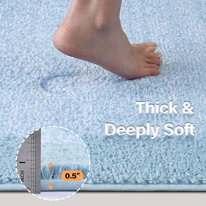80x24 Large Bathroom Rugs Washable Non Slip, Light Blue Bath Mat for Bathroom Floor Tub, Soft Absorbent Quick Dry Mats for Shower, Bathtub,Home Decor