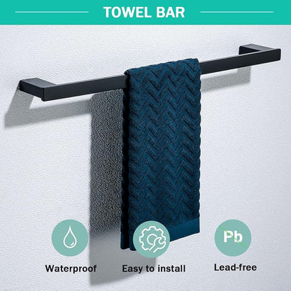 5-Pieces Matte Black Bathroom Accessories Set, Stainless Steel Bathroom Hardware Set, 23.6 Inch Bath Towel Bar Set, Towel Hooks,Towel Racks for Bathroom Wall Mounted,SE96009S-5MB