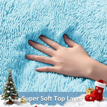 Ophanie Light Blue Rug,Boys 4x6 Rugs for Bedroom Carpet Nursery Aesthetic,Kids Playroom Area Rugs for Girls Teen Home Decor,Fluffy Shag Bedside Floor Living Room Carpets with Over 99 pcs Pile fibers