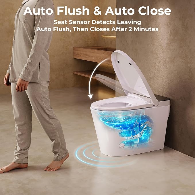Smart Toilet with Bidet Built In, Auto Open/Close Lid, Foot Sensor to Open Lid/Seat & Flush, Heated Seat, Warm Water Wash, Air Dryer, Built-in Tank, 12" Rough-In, One-Piece Elongated ZY695A