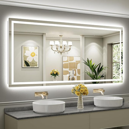 84x40 Inch LED Bathroom Mirror with Lights, Backlit & Front Lit, Anti-Fog Lighted Bathroom Vanity Mirror for Wall, Memory Function, Dimmable, HD Tempered Glass, Shatter-Proof