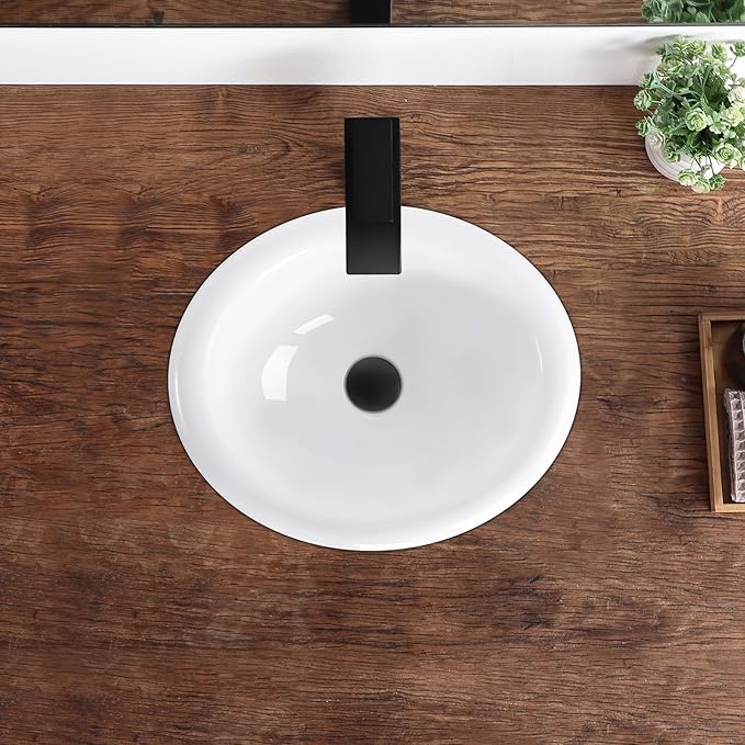 Bathroom Vessel Sink 18'' x 15'' Semi Recessed Bathroom Sink Oval Drop In Sink with Overflow White Ceramic Modern Vessel Sinks for Bathroom