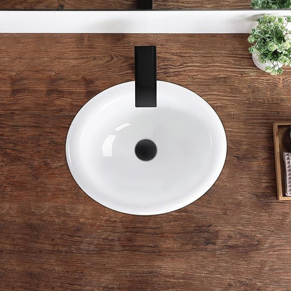 Bathroom Vessel Sink 18'' x 15'' Semi Recessed Bathroom Sink Oval Drop In Sink with Overflow White Ceramic Modern Vessel Sinks for Bathroom