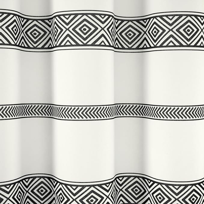 Lush Decor Ava Boho Stripe Tassel Cotton Blend Shower Curtain Single 72" W x 72" L Black & White - Striped Shower Curtains for Bathroom Curtain