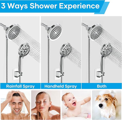 Shower Head with Handheld Spray Combo, Dual Rain Shower Head | High Pressure Performance, 10-Mode Spray Options, Replaceable Filter, Flexible 67" Hose, Durable Chrome Finish