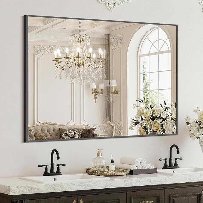FICTOR Bathroom Vanity Mirror for Over Sink, 30" x 40", Black | Anti-Rust Frame, Shatterproof Tempered Glass, Vertical/Horizontal Wall Mounted Mirror for Bedroom, Entryway, Living Room