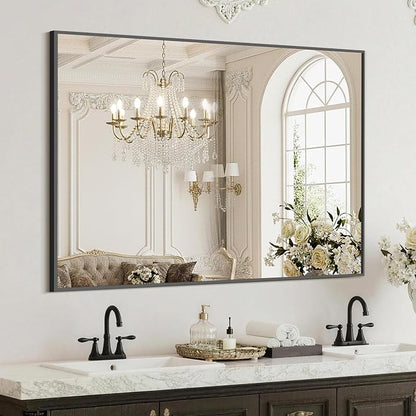 FICTOR Bathroom Vanity Mirror for Over Sink, 30" x 40", Black | Anti-Rust Frame, Shatterproof Tempered Glass, Vertical/Horizontal Wall Mounted Mirror for Bedroom, Entryway, Living Room