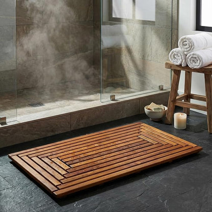 Giza Shower, Spa, Door Mat in Solid Teak Wood, 36" x 20"