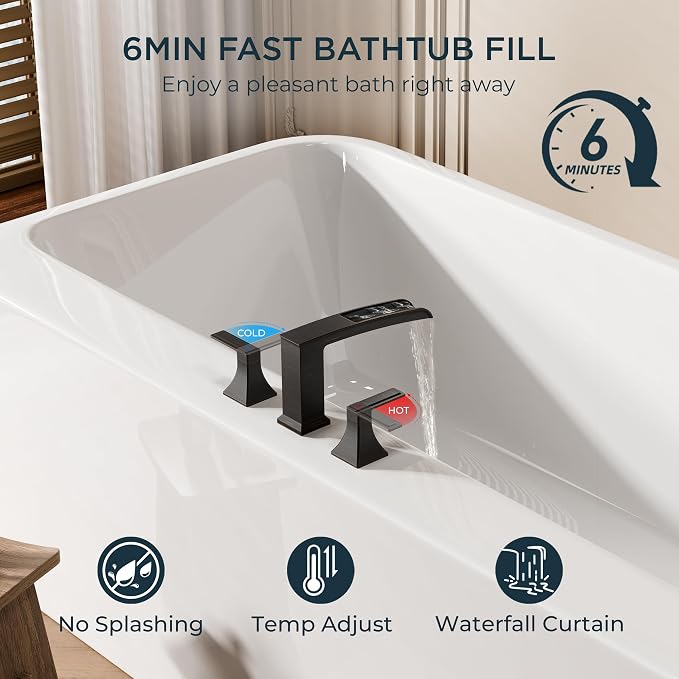 FORIOUS Roman Bathtub Faucet 3 Hole Deck Mount with 2 Handle Bronze | Tub Faucet for 3-Hole Set, 6-12" Centered Distance, Widespread Garden Bath Tub, Waterfall Spout, High Flow, Brass