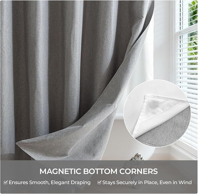 River Dream Linen Textured No Hooks Shower Curtain with Liner,Grey,71x74 | with Snap-in Liner,Heavy Duty Fabric,Quick Dry,Bottom Magnets,Water-Repellent,Washable,Farmhouse Bathroom Set