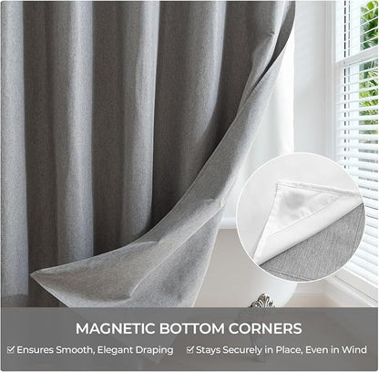 River Dream Linen Textured No Hooks Shower Curtain with Liner,Grey,71x74 | with Snap-in Liner,Heavy Duty Fabric,Quick Dry,Bottom Magnets,Water-Repellent,Washable,Farmhouse Bathroom Set